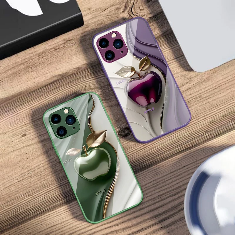 Happy Black Apple For IPhone 16e 16 E  16ProMax 15 Pro Max 14 13 12 Mini 11 XS Max XR 7 8 Plu SE 2022 Tempered Glass Phone Case