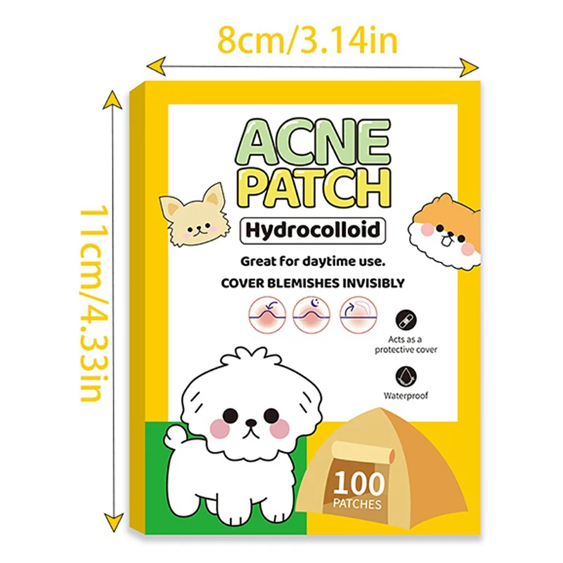 100 قطعة من ملصقات حب الشباب لا تسبب الحساسية، مقاومة للماء، خالية من الكحول مع تصميم لطيف على شكل كلب #5