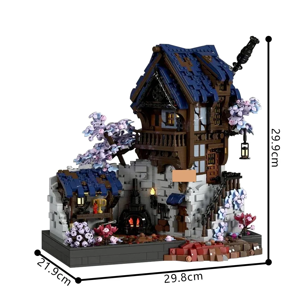 MOC Blacksmith Forge ยุคกลางแฟนตาซีจอแสดงผล Building Blocks ชุดสถาปัตยกรรมยุคกลางอิฐประกอบของเล่นเด็กของขวัญ