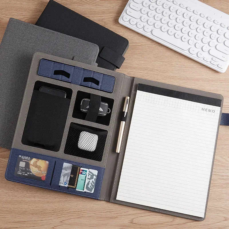 

Leather Multifunctional A4 Conference Folder Business Stationery Folder Contract File Folders Zippered Organizer Card Holder