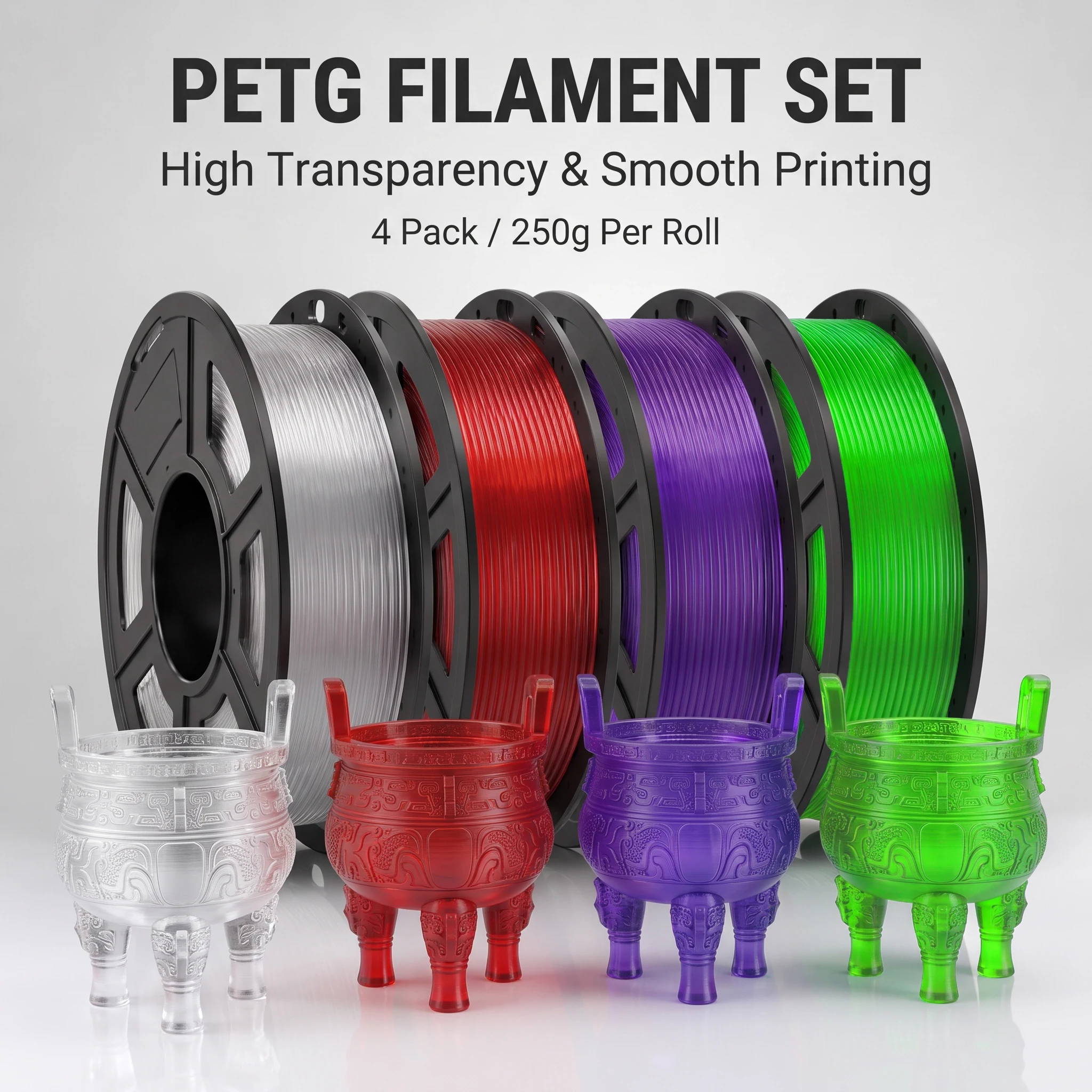 250g PETG Filament 1.75mm Clear Transparent Purple Red Green Low Shrink FDM 3D Printer DIY Printing Consumables
