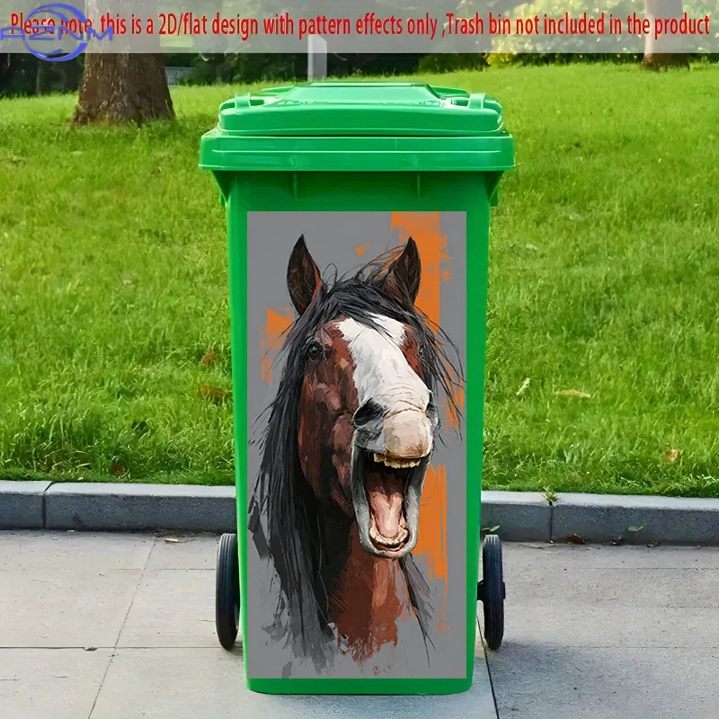 [2D Flat Printing] 1pc 2D Pattern Printing Kitchen Trash Can Sticker X Cm Wild Horse Roaring to The Sky Theme Kitchen Home Dec