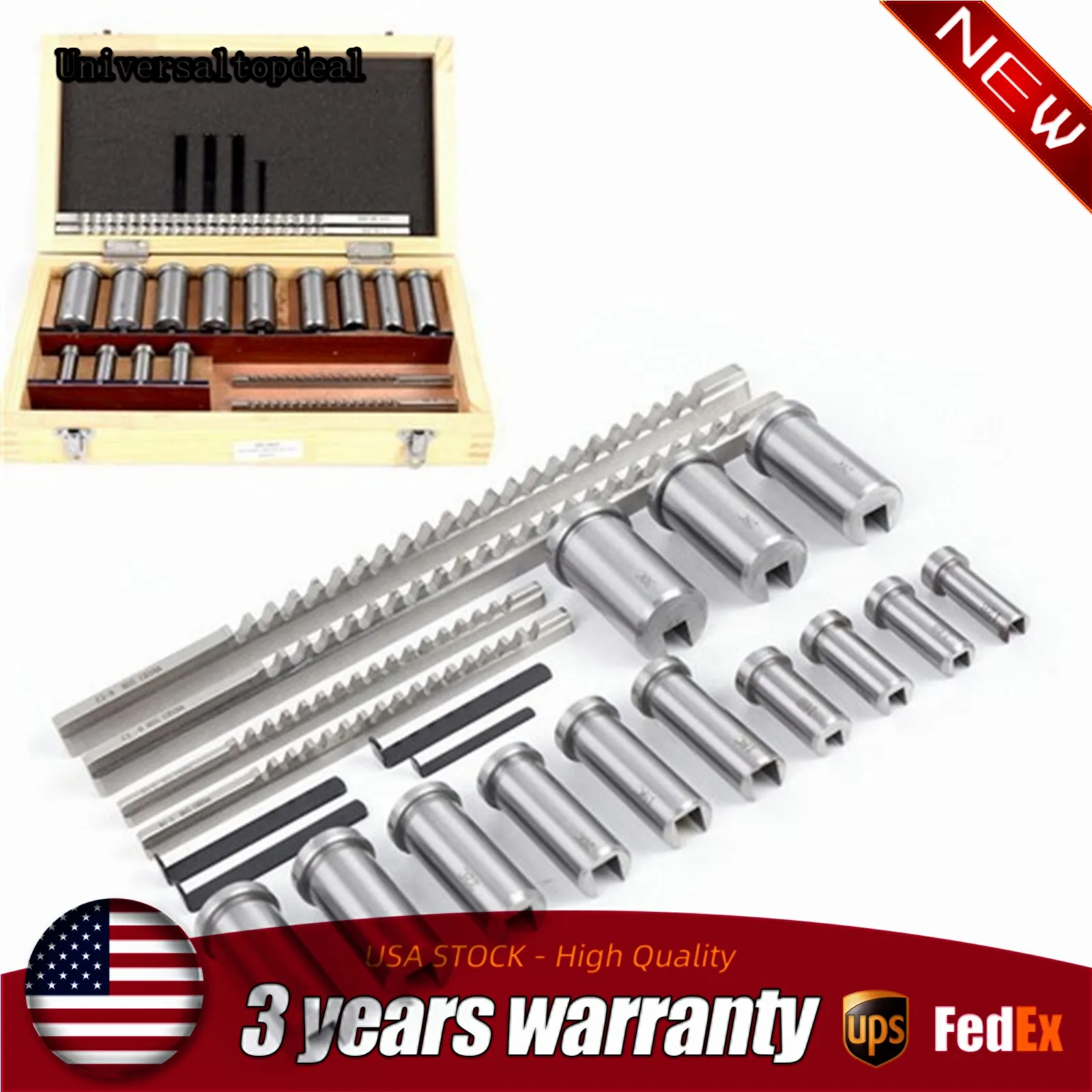 

Keyway Broach Kit,22 Pcs Keyway Broach Set Collared Bushing Shim Sets in Fitted Box, High Speed Steel Industrial Tools