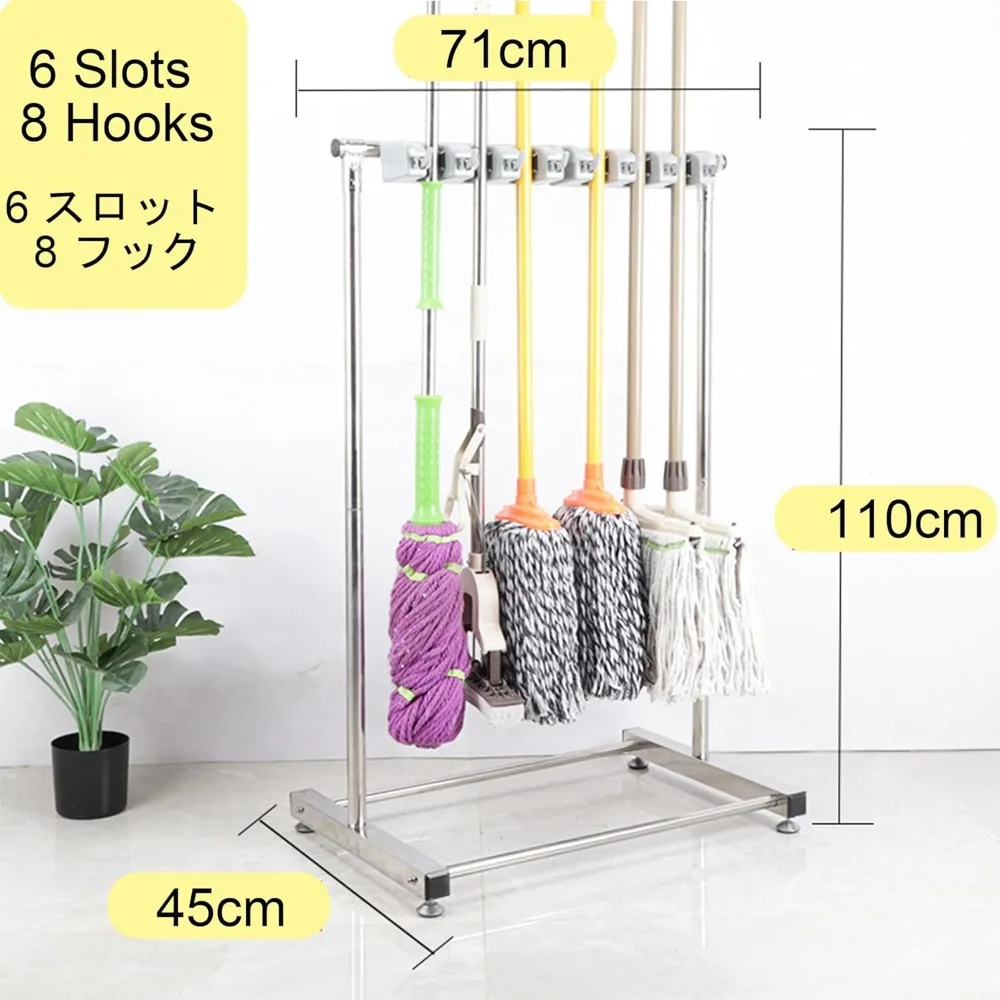 ممسحة أرضية وحامل مكنسة، عربة تخزين أدوات التنظيف المحمولة، منظم لمستلزمات التنظيف #2