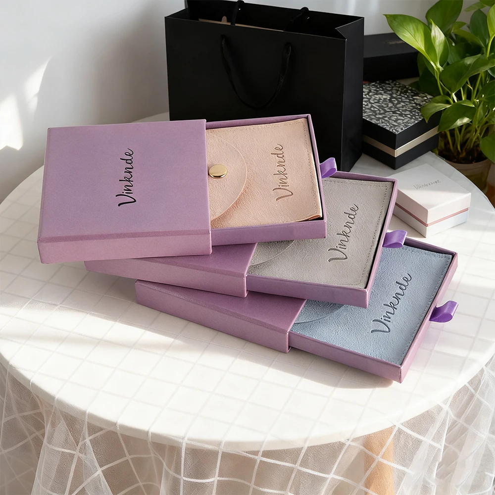 

Коробка для упаковки ювелирных изделий с сумкой на пуговицах из микрофибры, персонализированный ящик, бумажная шкатулка для драгоценностей, сумка для серег, колец, браслета с подвеской