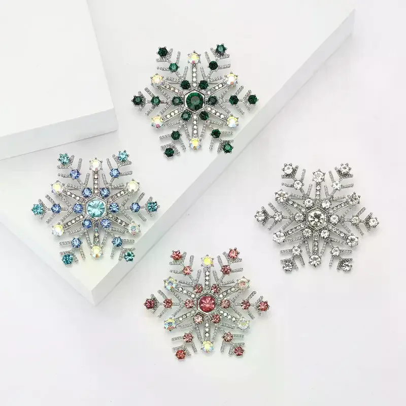 Fashion Luxury Rhinestone Snowflake Brooches For Women Clothing Coat Jewelry Accessories Gifts