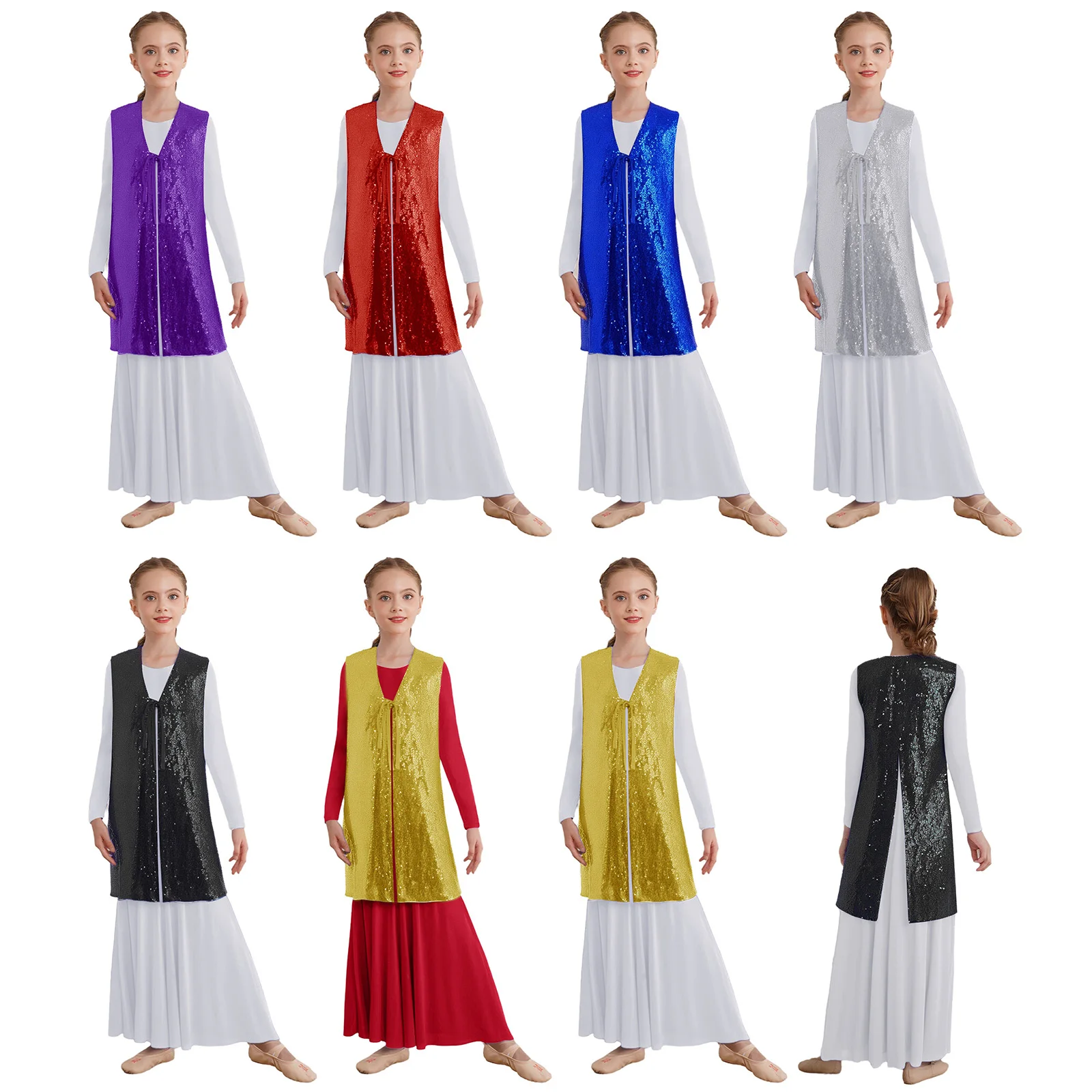 أطفال بنات غنائية العبادة الرقص الزي كم طويل حجر الراين فستان ماكسي مع الترتر تونك لأداء الليتورجي الثناء