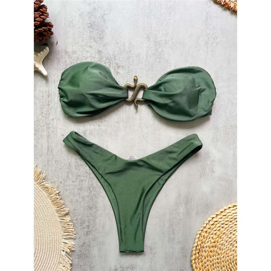 10 Farben Bandeau Metall-Schlangen-Bikini Damen-Badeanzug Zweiteiliger Bikini-Set mit Polsterung Badebekleidung Badeanzug V8249 – Detail 12