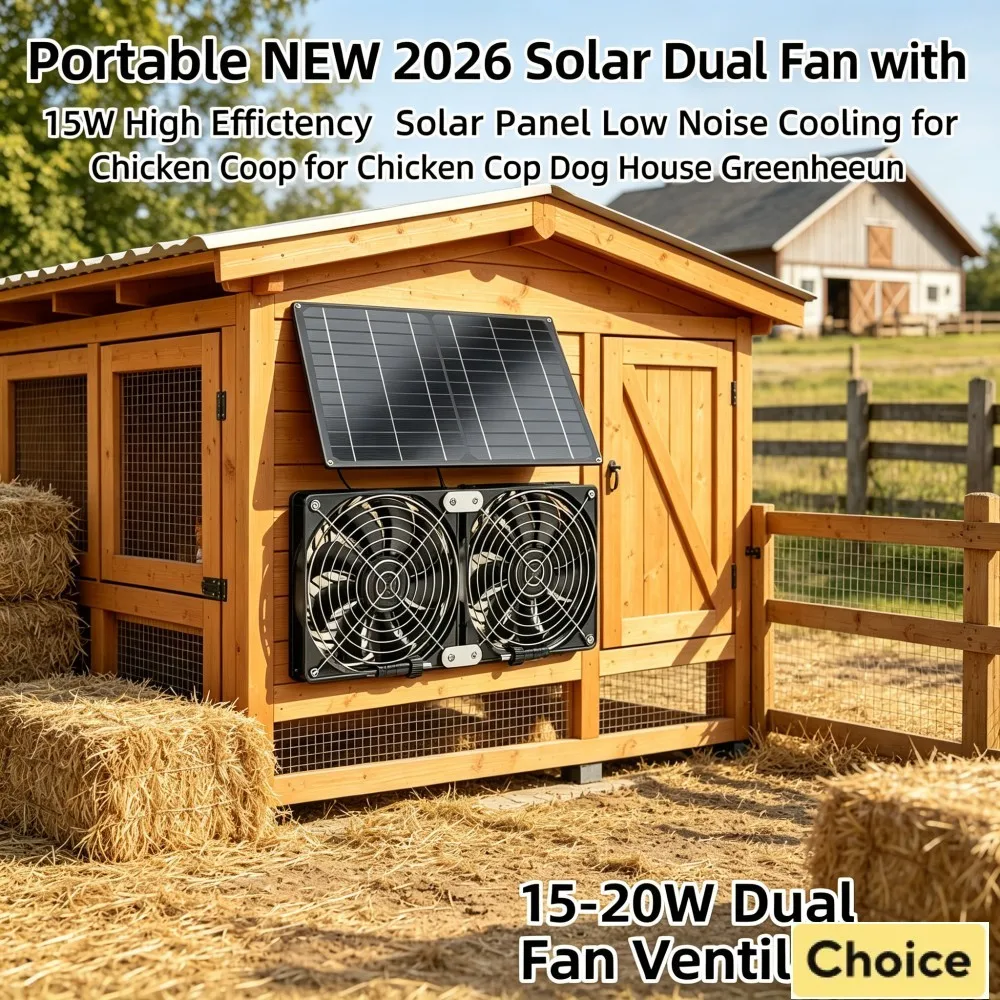 

No Battery Needed Solar Dual Fan with 15-20W Waterproof Solar Panel Quiet Cooling for Chicken Coop Dog House Shed RV