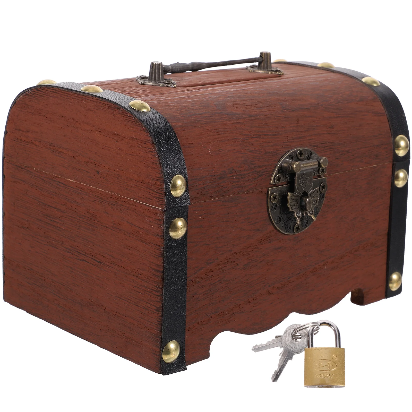 ヴィンテージ貯金箱 ロック付き 木製マネーボックス 子供の貯蓄用コインジャー 装飾的なホームアクセサリー デスクトップ宝箱