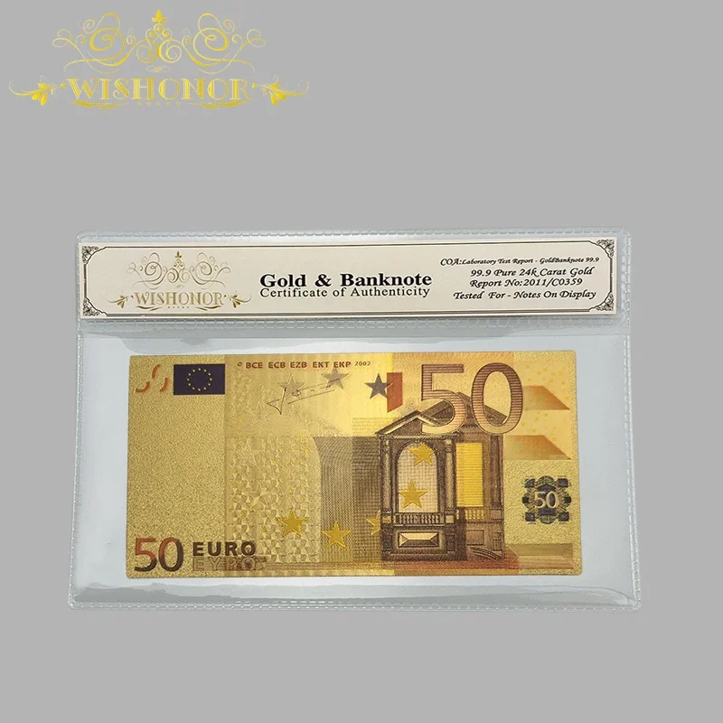 Wholesale Color Euro Banknotes 20 Euro Banknote in 24k Gold Plated With Plastic COA Frame For Gifts and Collection