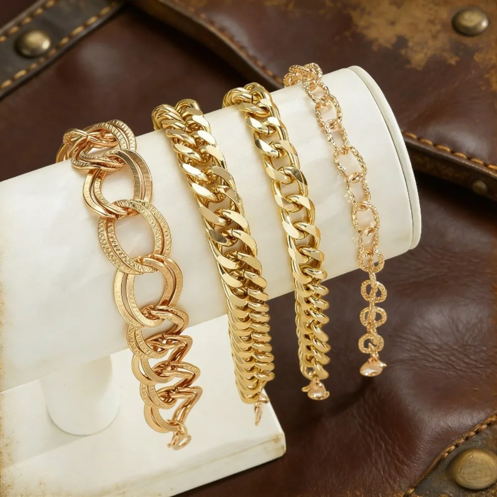 4-Piece Set of Gold Chain Bracelets, Fashionable and Versatile Design, Simple and Elegant Texture, Unisex Style, Suitable for Everyday Casual Wear