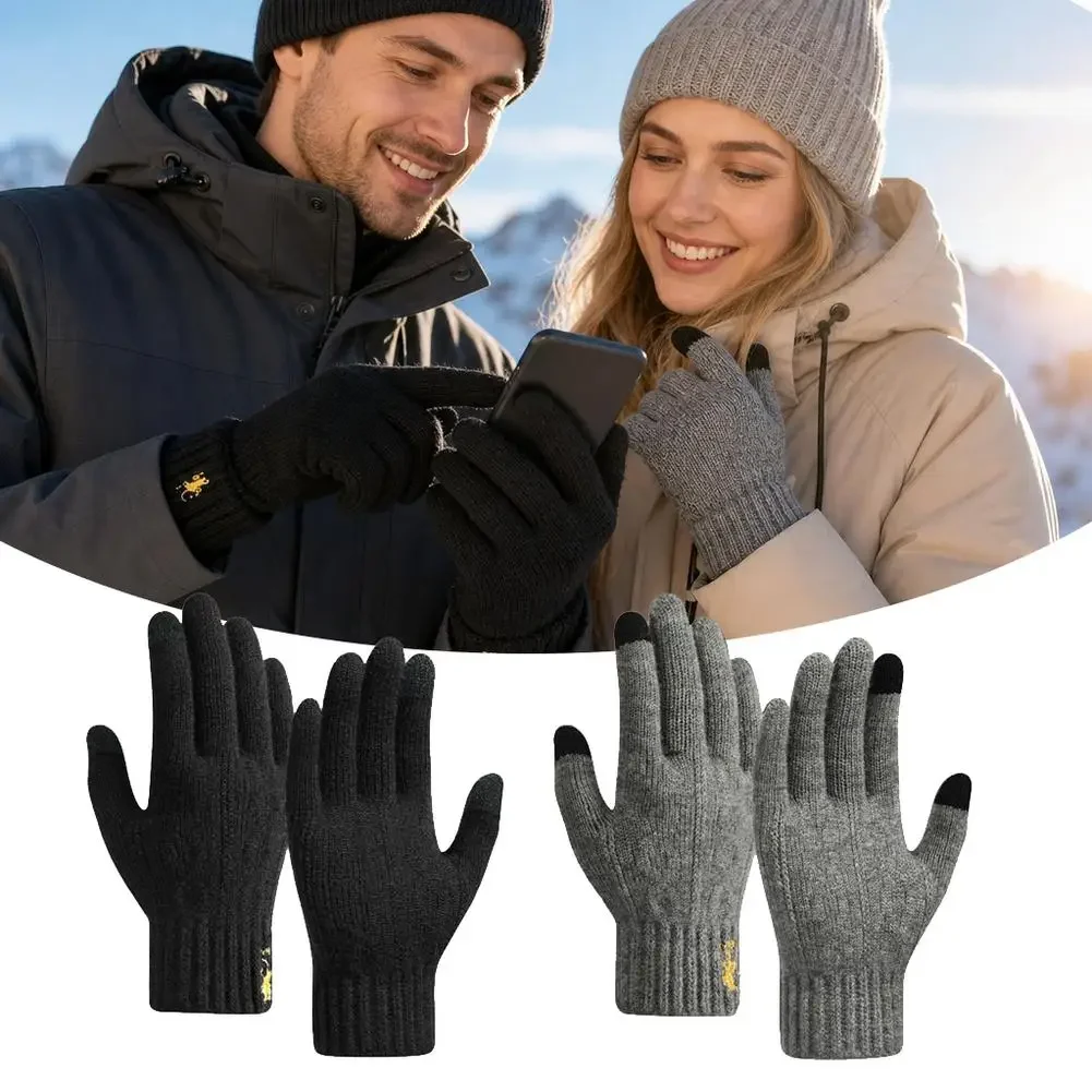 Winter Knitted Touch Screen Gloves for Men Women, Thickened Warm Windproof Solid Color Outdoor Cycling Gloves