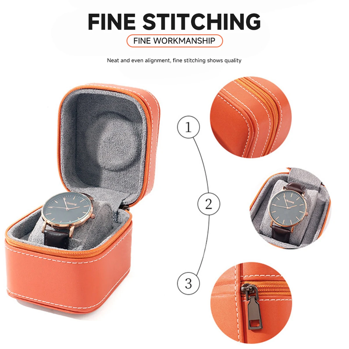 Single Watch Case PU Leather Zipper Watch Travel Case with Removable Cushion Storage Case Organizer Portable Square Watch Box