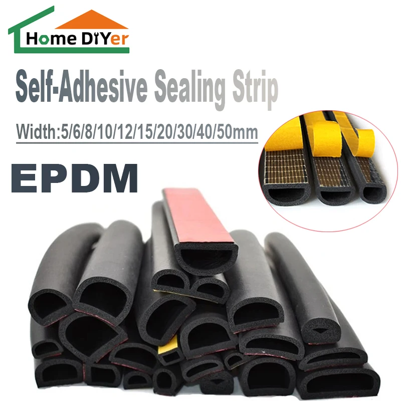 

1M D-Type Self-adhesive Rubber Foam Sealing Strip EPDM Rubber Dust-proof Waterproof Strip Shock Absorbing Sealing Strip