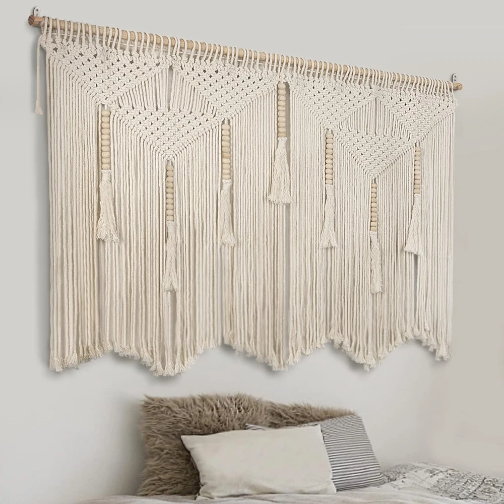 Large Macrame Wall Hanging, Boho Tapestry, Woven Wall Decor, Cotton Tassel Macrame Curtain, Bohemian Wall Art