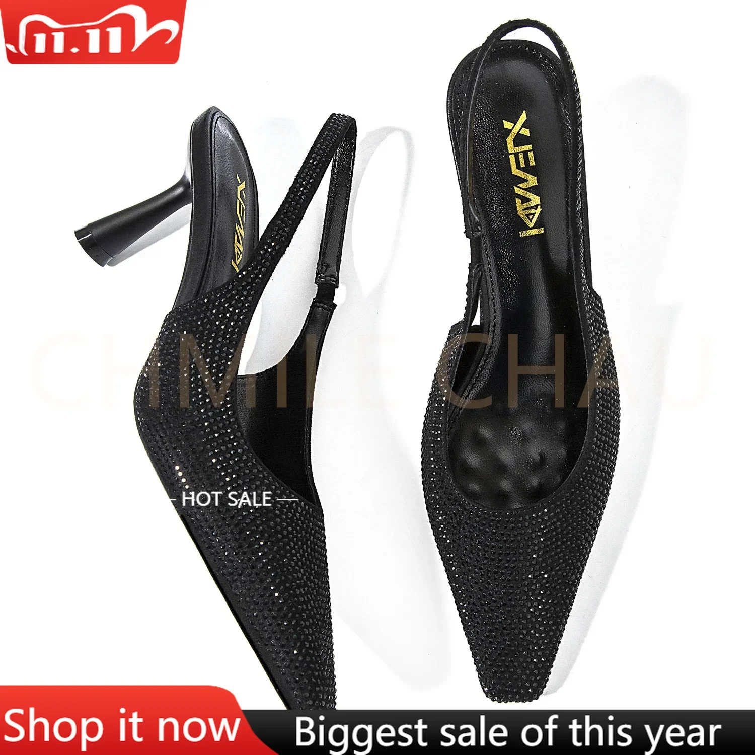 

【Measure your feet length before order】Crystasl Elegant Luxury Designer Women Sandal High Heel Slingback Evening Shoes 16-CHC-33