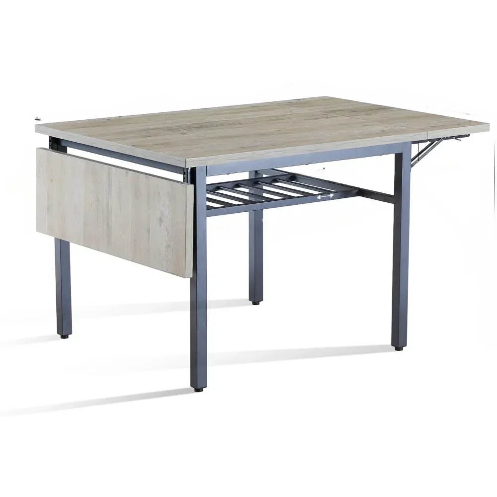 63'' Wood Drop Leaf Foldable Dining Table for 2-6 Modern Space Saving Extendable Kitchen Desk Grey Tables Room Furniture Home