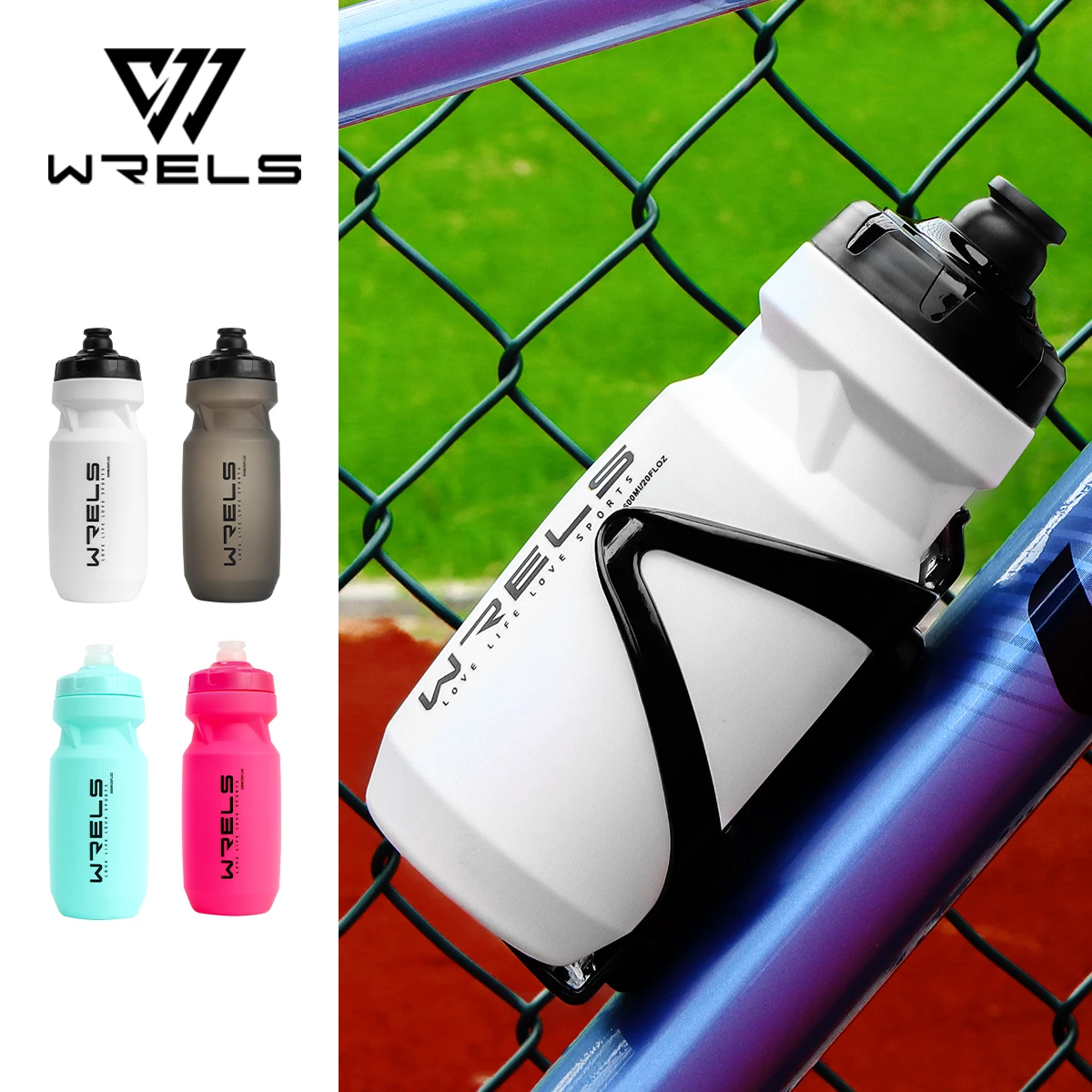 WRELS Cycling Water Bottle 600ml Ultra light Leak-proof Squeezable Taste-free Camping Hiking Sports Bicycle Kettle