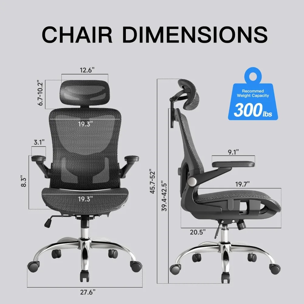 Ergonomic Office Chair, Mesh Office Chair with Rocking Function,Ergonomic Chair with 3D Headrest, 3D Armrests