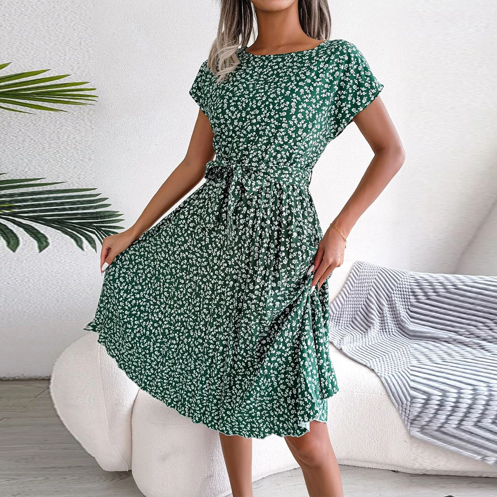 Floral  Women Dress for 2024 Summer Casual Slim Short Sleeve Skirt Female Korean Fashion Vacation Pullover Loose Beach Sundress