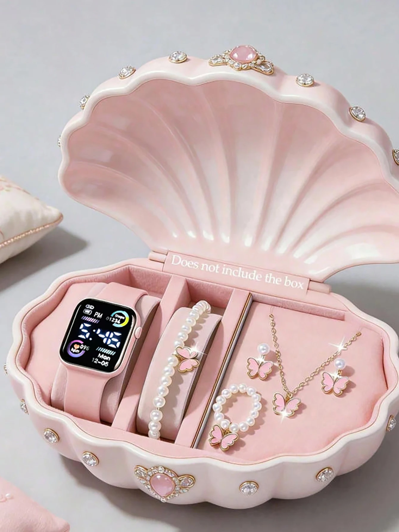 Love Pattern Electronic Watch And Butterfly Accessories Set Birthday Gift (No Box Included)