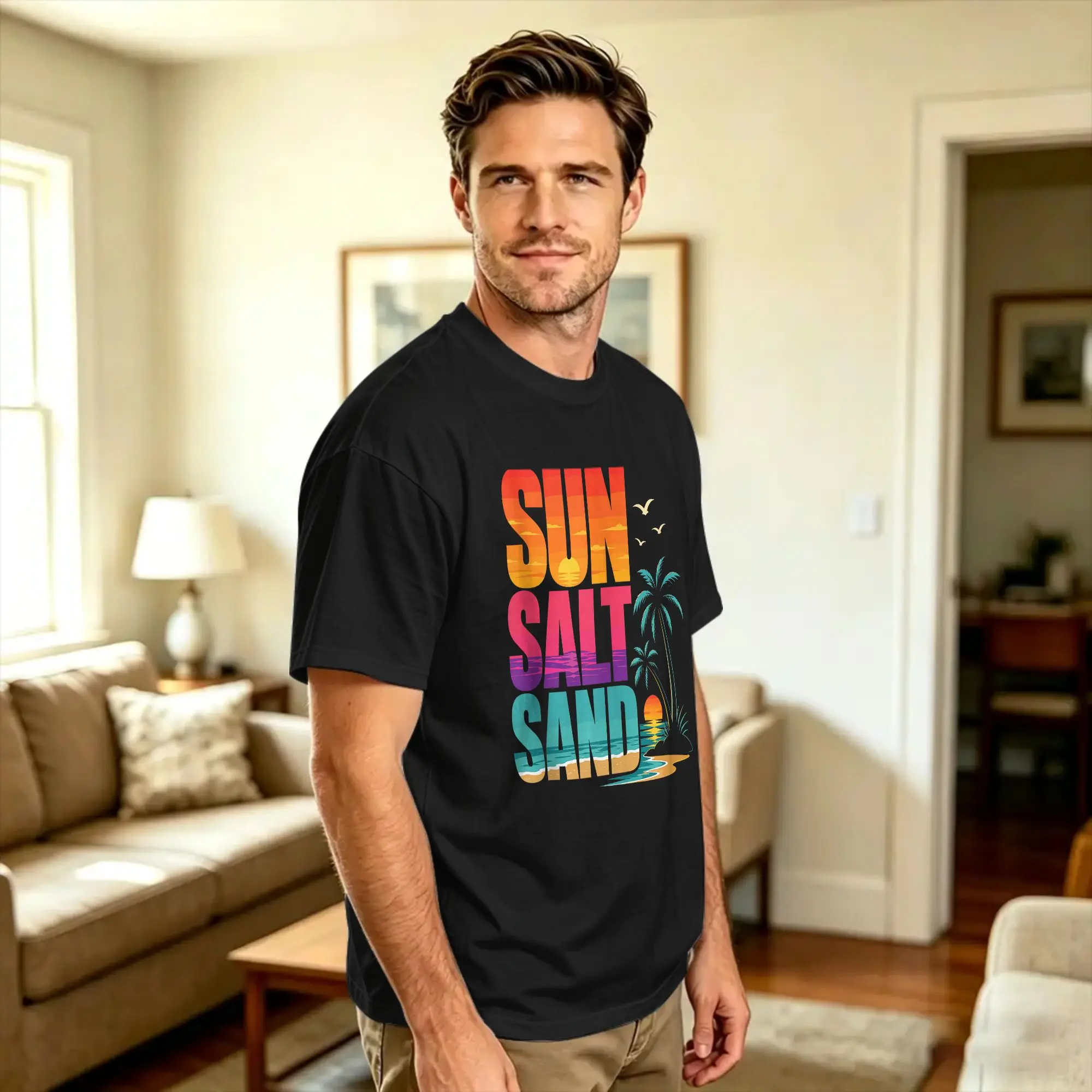 Sun Salt Sand Tropical Beach Vacation Sunset  Cotton T Shirt For Men Summer  Classic T-Shirts Hip Hop Tee Shirt Wholesale Tops