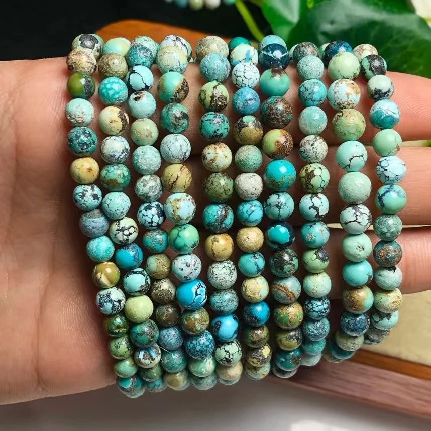 

Natural Blue Turquoise Bracelet Woman Men Rare Green Turquoise Round Beads 6mm Gemstone Turquoise Jewelry AAAAA