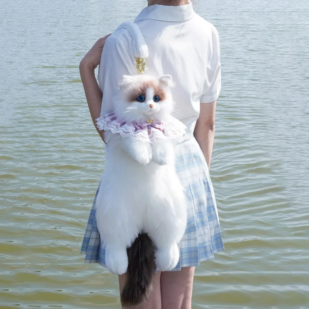 กระเป๋าเป้สะพายหลังตุ๊กตาแมวสมจริงการออกแบบแมวที่ไม่อาจต้านทานได้นุ่มสบายสามารถปรับได้ตุ๊กตาสัตว์เลี้ยงกระเป๋าเป้สะพายหลังปัจจุบันสหาย