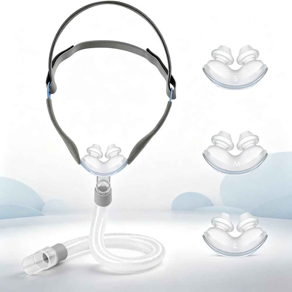 CPAP Nasal Pillows Mask with Headgear & Tube, S/M/L Silicone Cushions Included, Lightweight for CPAP BiPAP Machine, Anti Snoring