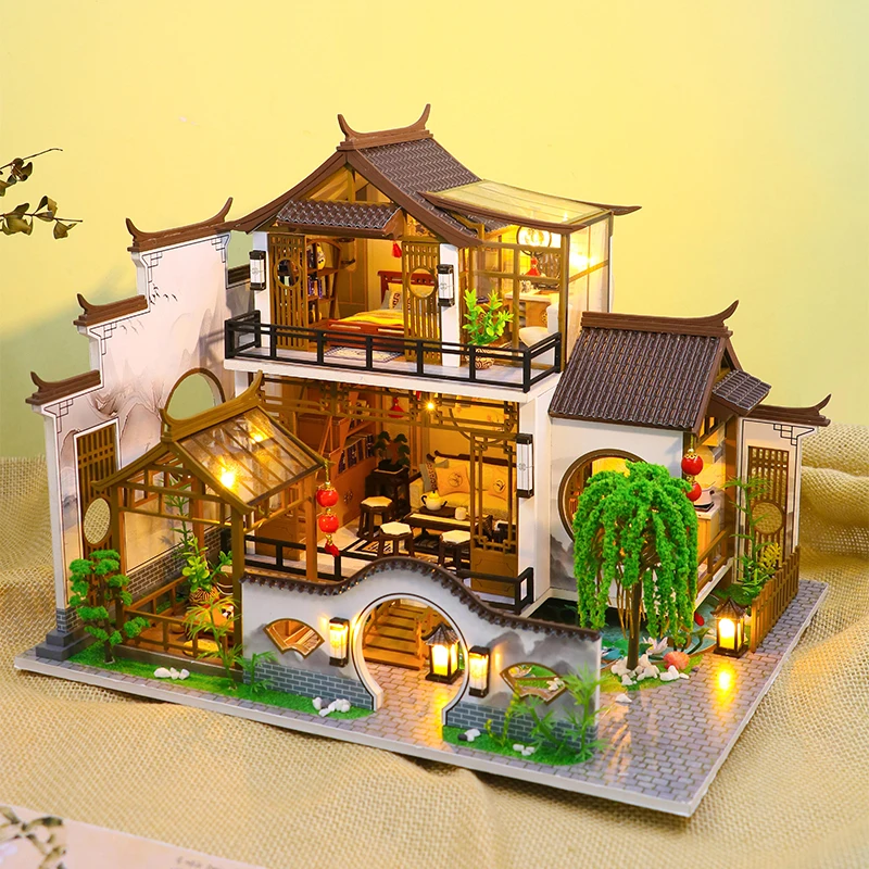 

New Diy Wooden Doll Houses Japanese Ancient Casa Miniature Building Kits With Furniture Led Dollhouse For Adults Christmas Gifts