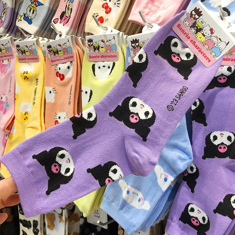 Kawali Sanrio Hellokitty Kuromi My Melody Cinnamoroll Pochacco Gudetama Cotton Socks Leisure Cute Cartoon Birthday Girls Gift