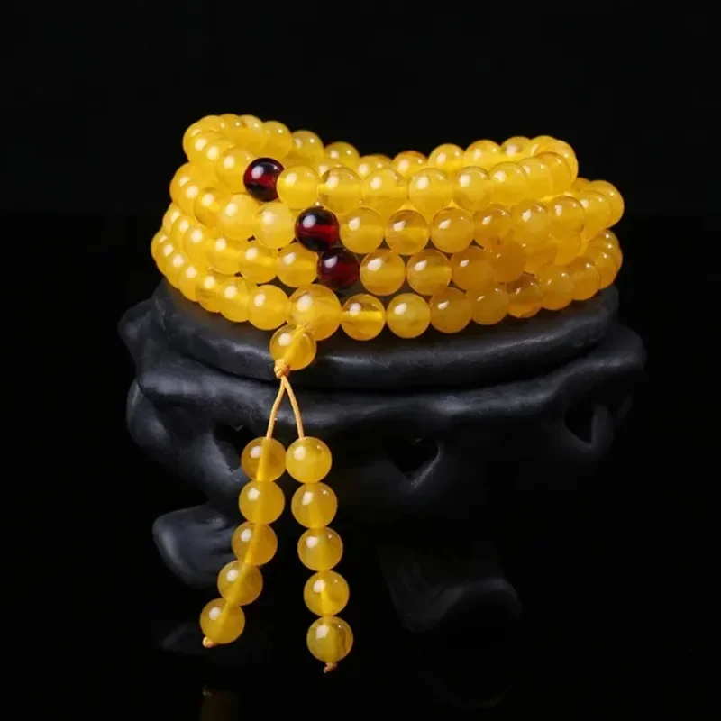 Wax Bracelet 108 Beads Amber Bracelets Multi-circle Chicken Oil Yellow Beads Necklace Golden Amber Atural Amber Beeswax Bangle