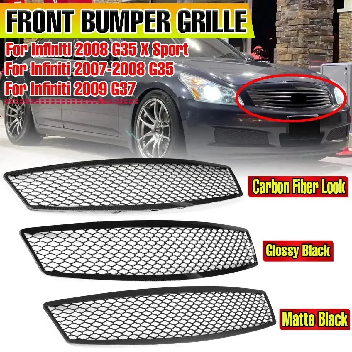 G35 G37 Car Front Bumper Honeycomb Mesh Centre Grill Grille Panel For Infiniti G35 G37 4Door Sedan 2007-2009 Front Racing Grills