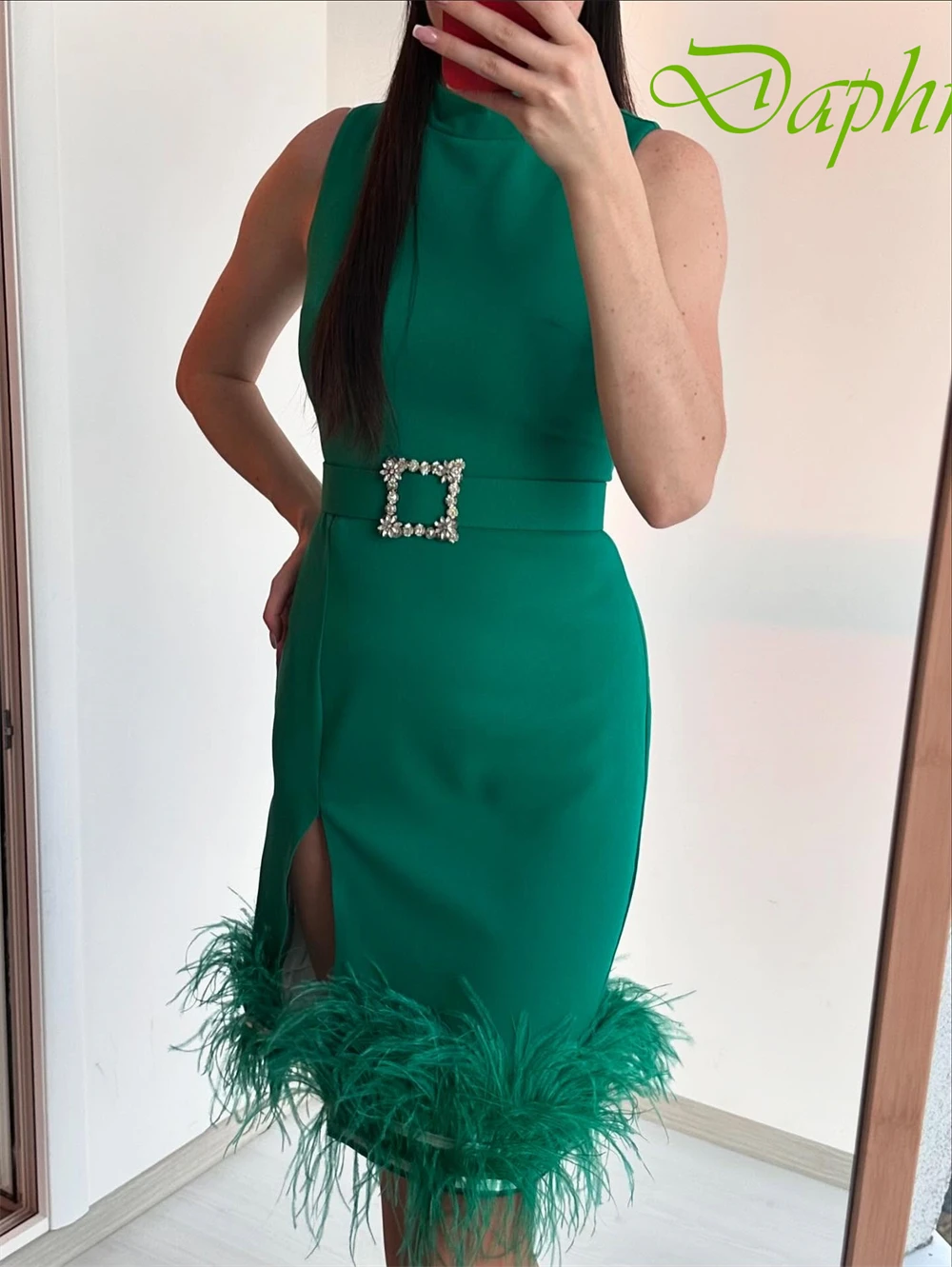 Customized Exquisite High Collar Sleeveless Evening Dress High Quality Satin Prom Dresses Temperament Feathers Party Gowns