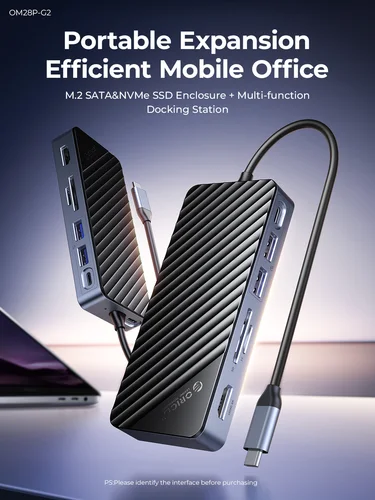 Imagen 2 del producto ORICO-USB C HUB con carcasa SSD, estación de acoplamiento para ordenador portátil, 4K60Hz, HDMI-Com, 100W, PD, RJ45, SDTF, 10gbps, M.2, NVME, SATA SSD, 8TB