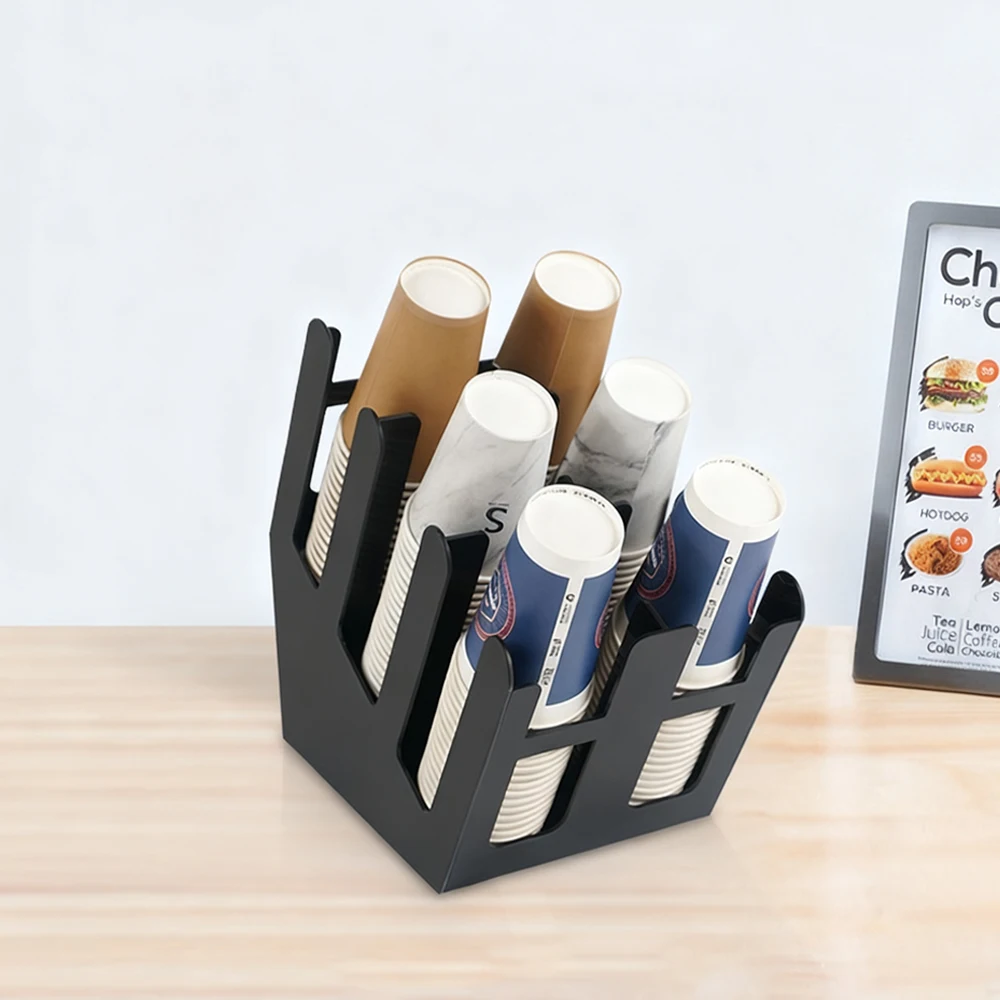 NEW Disposable Cup Holder Coffee Paper Cup Dispenser Storage Rack Adjustable 6 Grid Counter Desktop Bubble Tea Shop Organizers