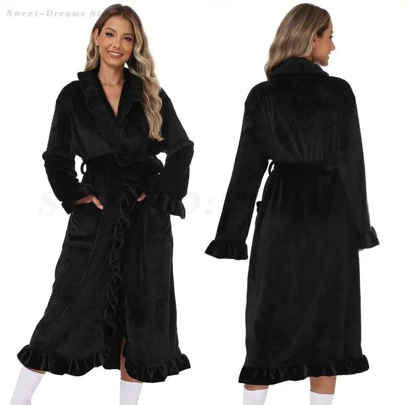

Новый зимний халат, длинная теплая ночная рубашка, утепленный халат из кораллового флиса, кимоно, милая фланелевая мягкая одежда для сна для девочек, домашняя одежда