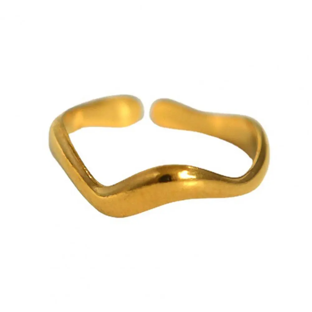 V-shaped Ring Curved Geometric Ring V-shaped Curved Finger Ring Adjustable Stainless Steel Open Band Geometric Texture Stacking