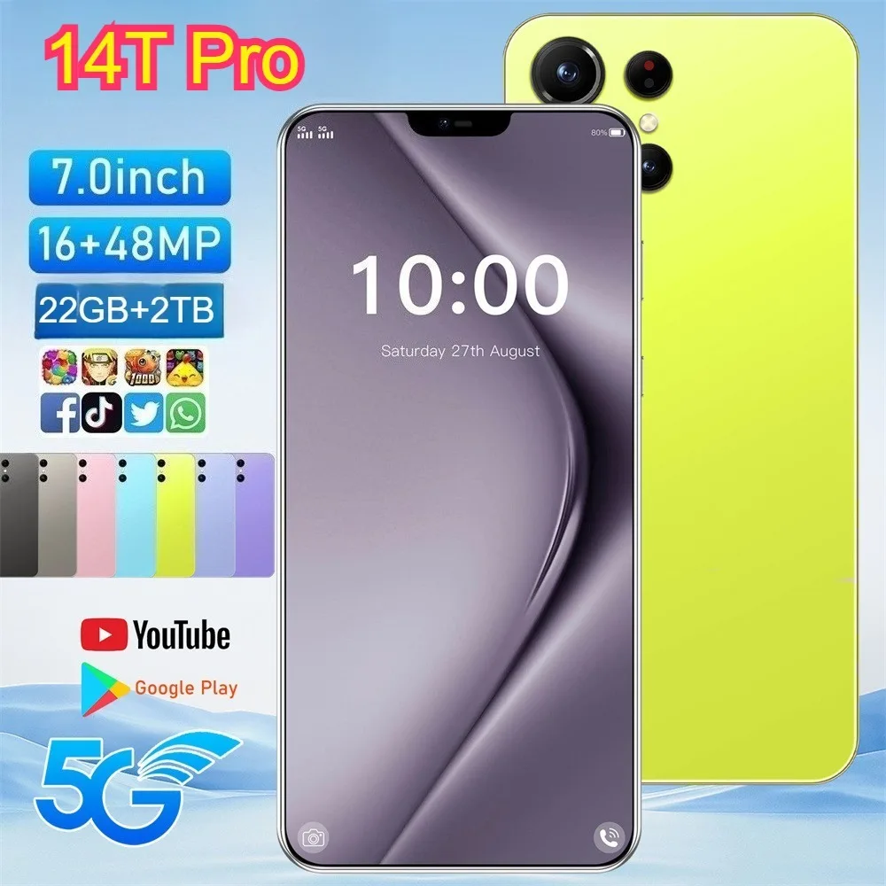 

Brand New 14T Pro 7.0 inch GPS Global Edition Original Smart 22GB+2TB 5G Dual Card 8000mAh Battery Facial Recognition Function