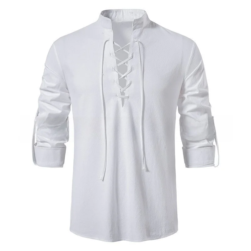 

Halloween Costume Men's Cotton Henley Casual Beach Stand Collar Cleanfit Style Shirt PU Leather Easy Care Summer 2015