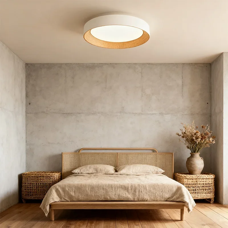 Nordic Creative Wood Grain Ceiling Lamp Minimalist Round LED Chandelier Living Room Balcony Bedroom Hotel Decor Lighting Fixture