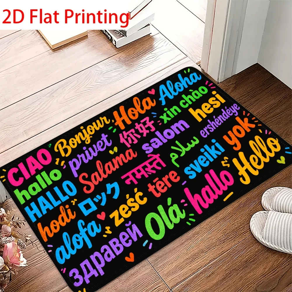 Happy New Year Christmas Decorative Doormat Firework Santa Snowflake Welcome Print Floor Mat for Front Door Entryway Indoor Home