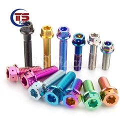 TS Titanium Factory 10pcs Motorcycle Retrofit Standard Flange Hexagon Titanium Screws with Hole GR5 M8X15/16/20/25/30/35/40/45/5