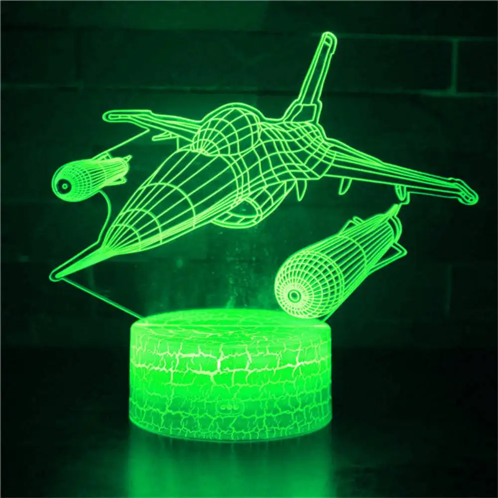 Nighdn Warcraft Fighter Jet Plane 3D Illusion Lamp Aircraft Airplane Night Light Bedroom Decor regali di natale per uomo ragazzi bambini