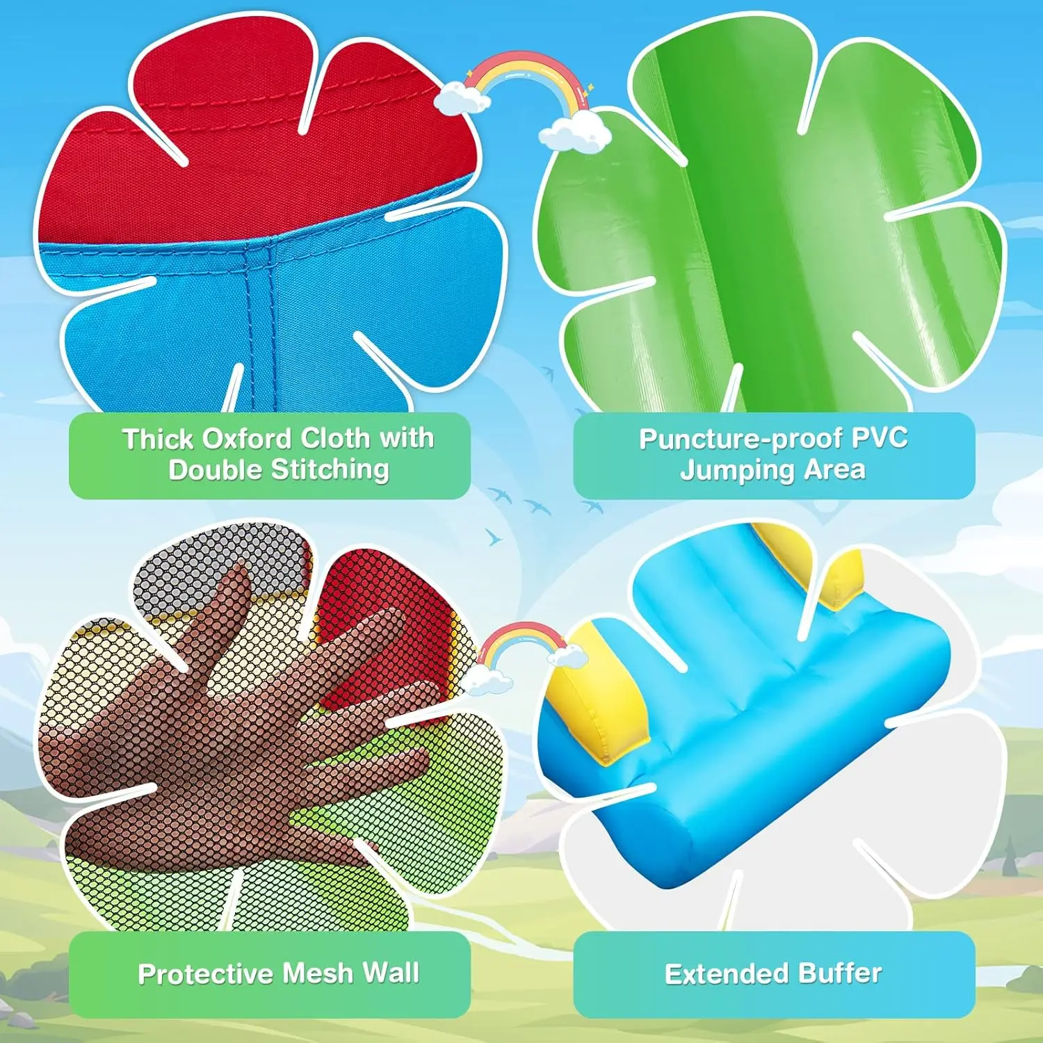 Inflatable Bounce House, Jumping Castle with Slide, Oxford Carrying Bag, Basketball Rim, Air Bouncer for Kids Indoor Outdoor Pla