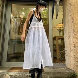 2024 Summer Y2k Fairycore White Camisole Dress for Women Mid-length Loose Vestidos Mujer 2024 Summer New V-neck Thin  Dresses