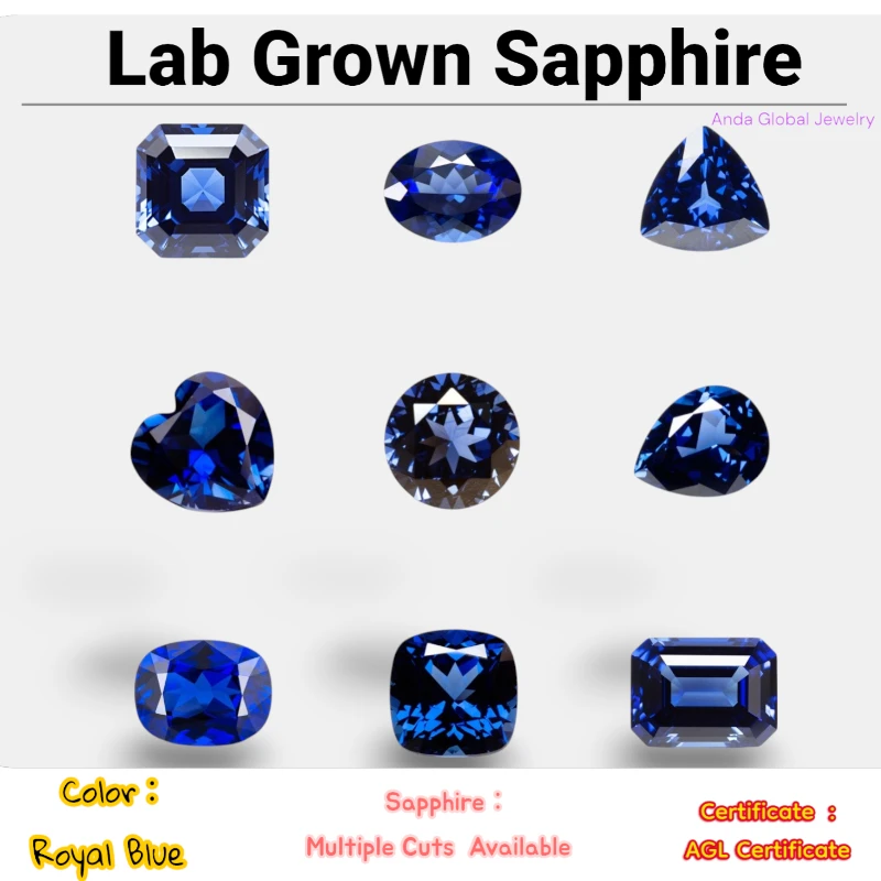 

Lab Grown Sapphire Royal Blue Color Multiple Cuts Available Gems For Jewelry Setting&Custom Design Certificate AGL Selectable