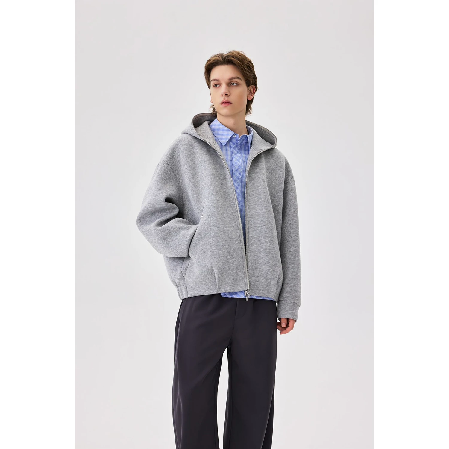 Chaqueta Corta de Algodón con Doble Cremallera para Hombre RiNe, Estilo Casual de Primavera, con Capucha y Manga Larga de Fibra de Poliéster