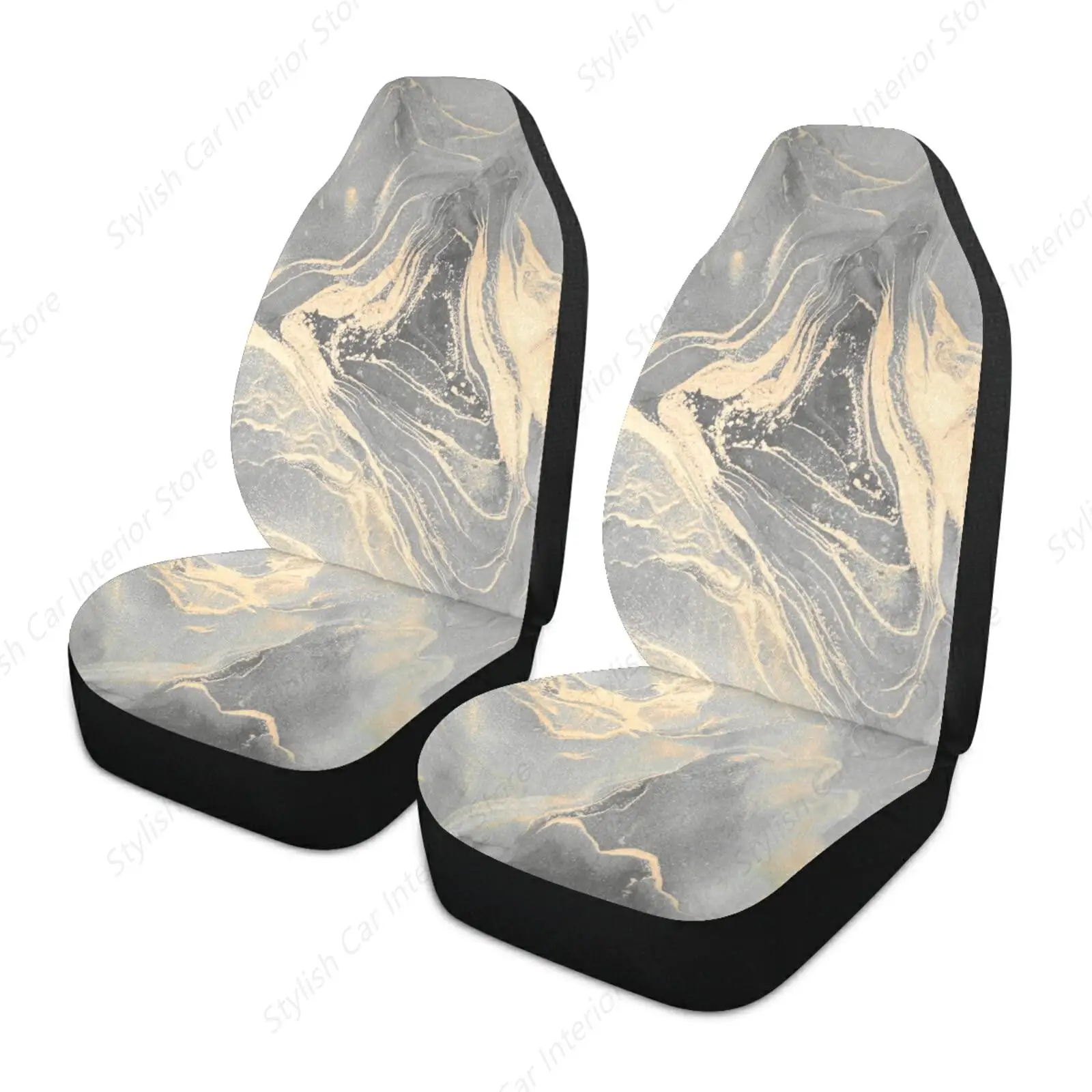 

Роскошная жидкая художественная роспись серого, черного золота с золотым порошком, комплект чехлов на передние автомобильные сиденья из 2 предметов, универсальный, подходит для автомобиля, седана